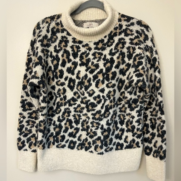 Loft Mock Neck Leopard Sweater - Picture 1 of 7
